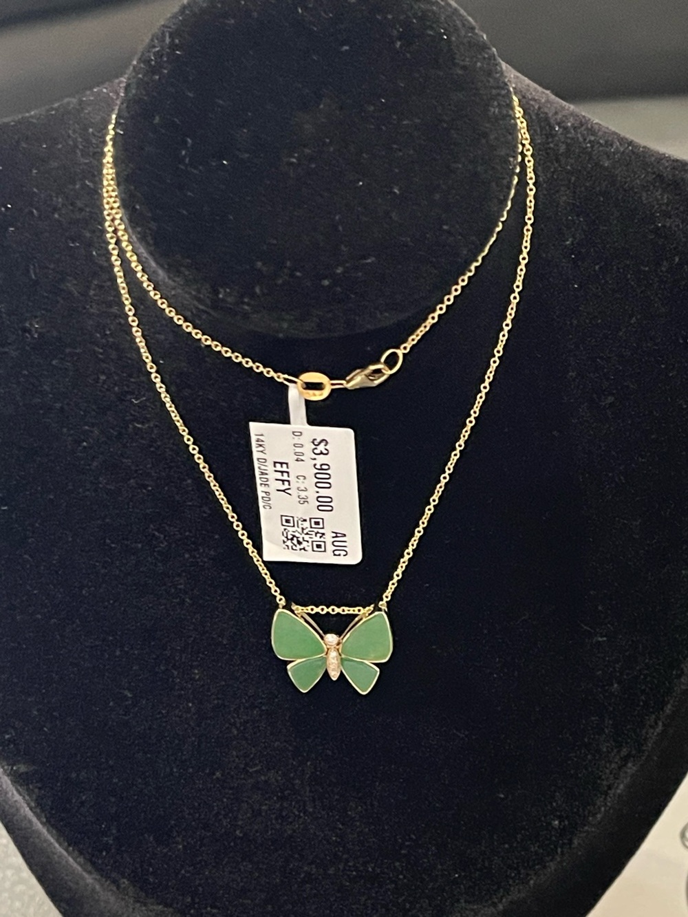 Effy 14K Yellow Gold Necklace with Green Jade & Diamond Butterfly Pendant